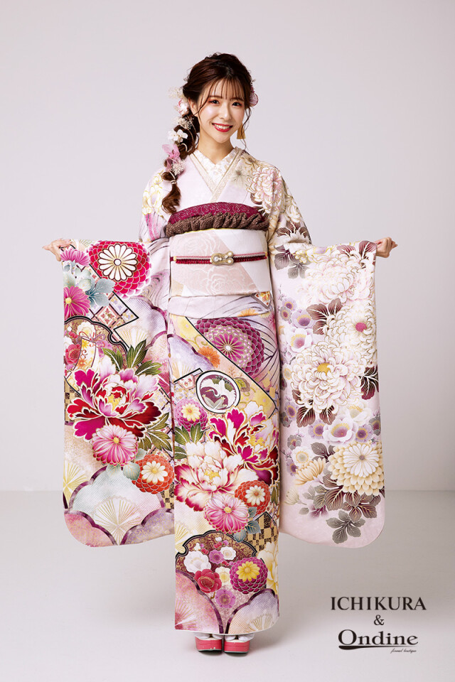振袖専門店 オンディーヌの振袖 /ピンク色/赤色/古典/花柄/ E-1096