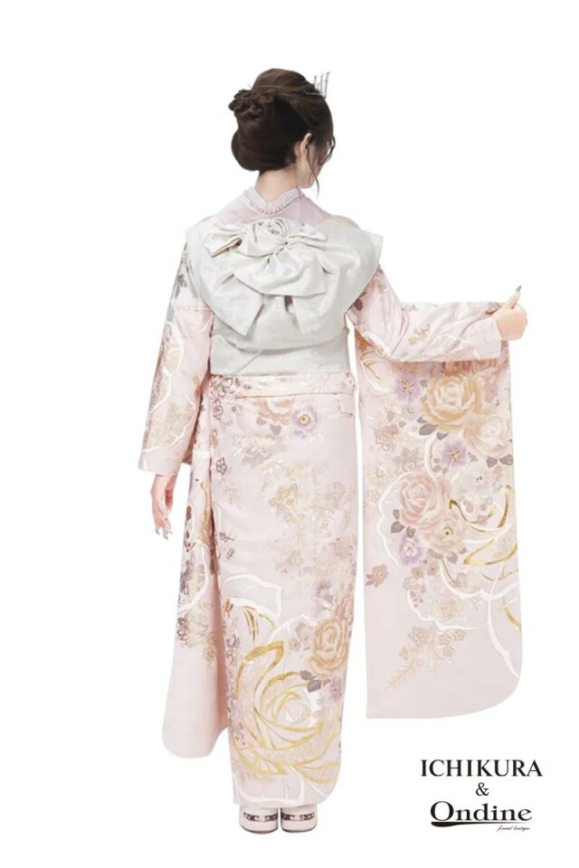 振袖専門店 オンディーヌの振袖 /ピンク色/ゴールド色/キュート/バラ柄