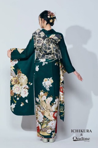 振袖専門店 オンディーヌの振袖 /緑色/ゴールド色/古典/花柄/ OE-1547