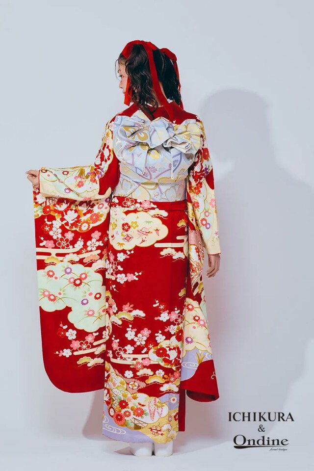 振袖専門店 オンディーヌの振袖 /赤色/白色/古典/牡丹柄/ E-730-2_古典