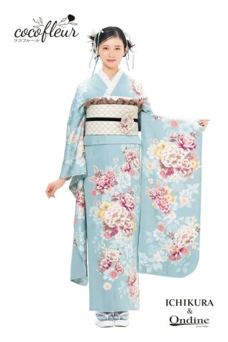 振袖専門店 オンディーヌの振袖 /水色/ピンク色/キュート/花柄/ OE
