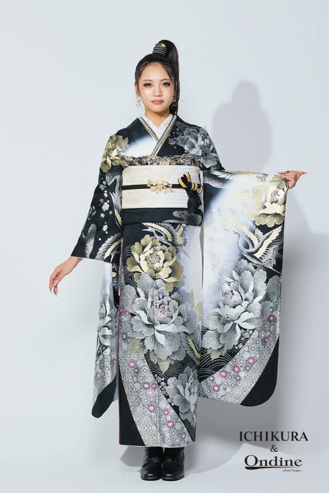 振袖専門店 オンディーヌの振袖 /紫色/白色/エレガント/牡丹柄/ E-1091