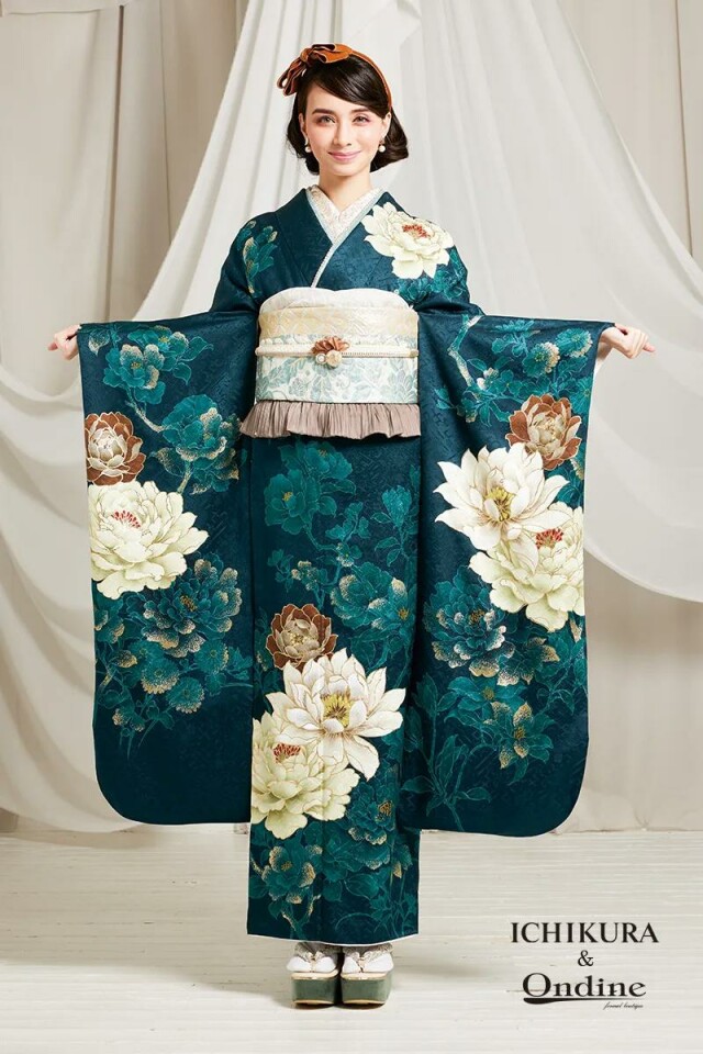 振袖専門店 オンディーヌの振袖 /緑色/青色/古典/桜柄/ E-1132 | My振袖