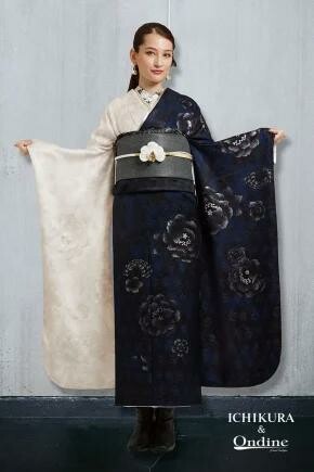 振袖専門店 オンディーヌの振袖 /紺色/シルバー色/古典/無地柄/ SPC