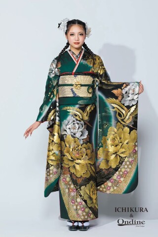 振袖専門店 オンディーヌの振袖 /緑色/ゴールド色/古典/花柄/ OE-1547