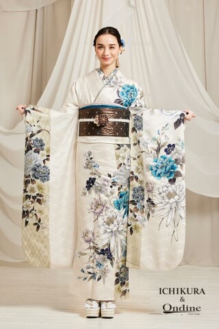 振袖専門店 オンディーヌの振袖 /水色/白色/古典/花柄/ E-1137 | My振袖