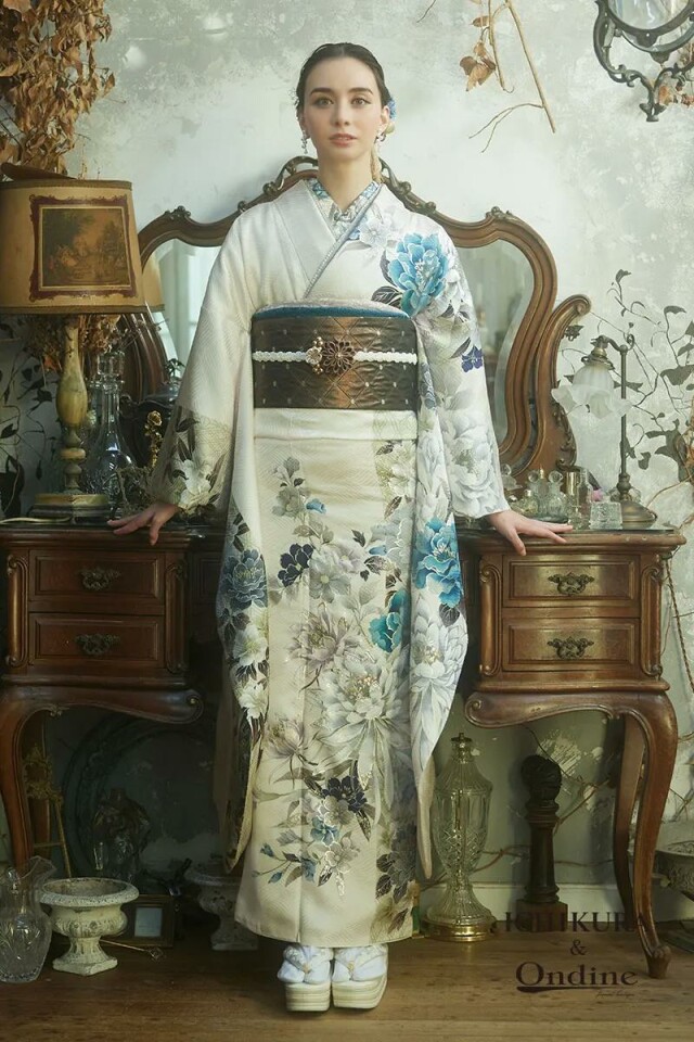 オンディーヌ　振袖 OE-1391 緑色 花柄 オンディーヌ 振袖 OE-1391 緑色 花柄