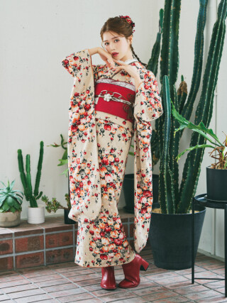 20Lab.（ハタチラボ.）の振袖 /ベージュ色/赤色/キュート/花柄/ FM-55