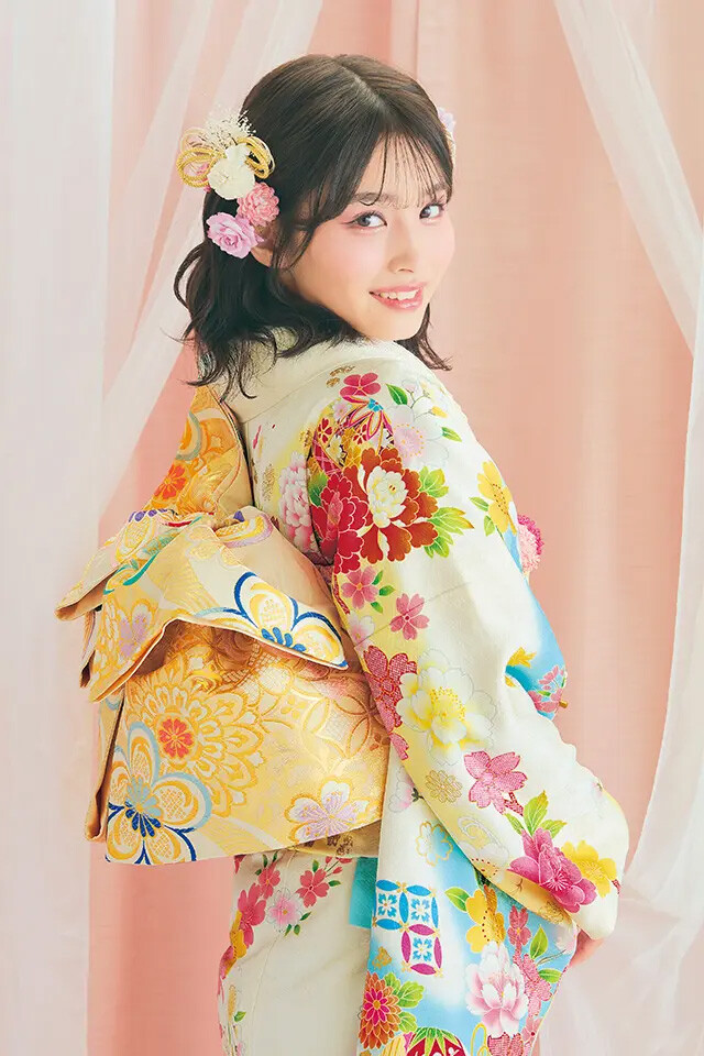 ジョイフル恵利の振袖 /黄色/水色/キュート/花柄/ I-3402 | My振袖