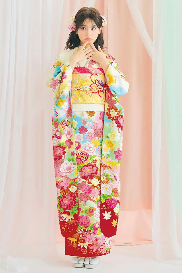 ジョイフル恵利の振袖 /黄色/水色/キュート/花柄/ I-3402 | My振袖