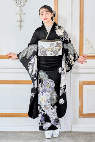 ジョイフル恵利の振袖 /黒色/茶色/古典/熨斗柄/ I-3508 | My振袖