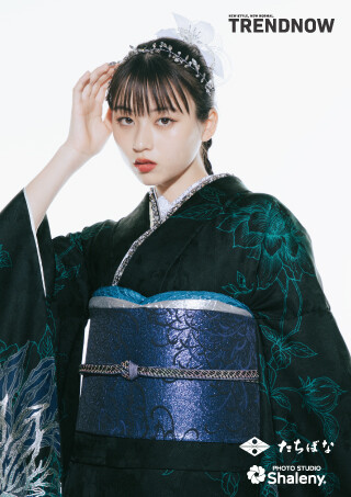 たちばなグループの振袖 /黒色/緑色/クール/花柄/ TRENDNOW TN-266