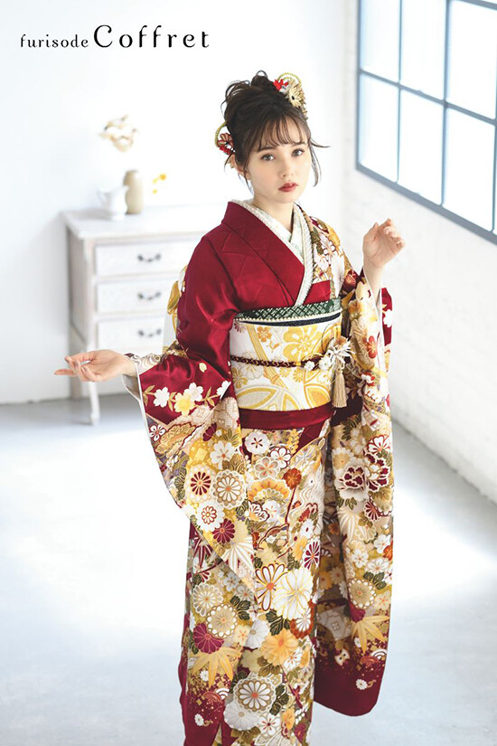 和らいふの振袖 /赤色/古典/花柄/ Coffret CF-504 | My振袖