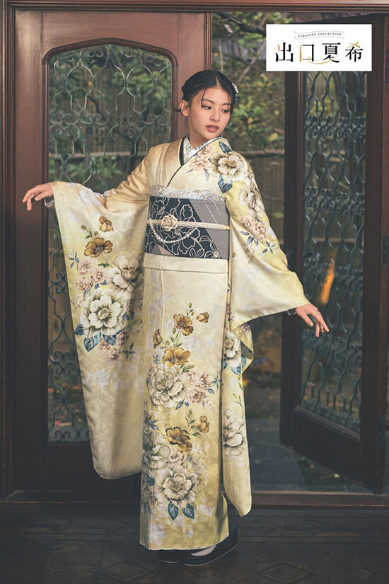 プレタ振袖/19-010NB/九重/単品/購入/Lサイズ/ポリエステル/レディース 九重×中村里砂振袖ネットレンタル くすみ色⁄クリーム⁄エンジ 大柄 牡丹