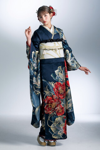 花いち都屋の振袖 /紺色/エレガント/花柄/ SACRA-815 | My振袖