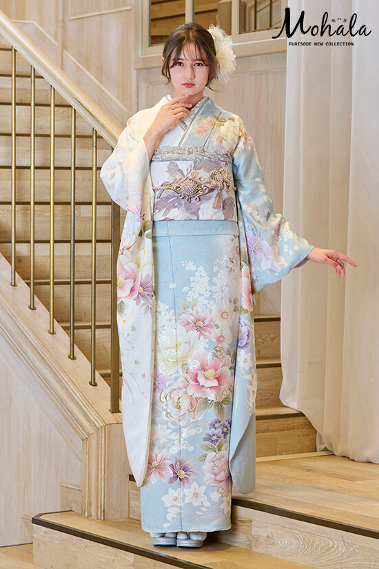 花いち都屋の振袖 /水色/エレガント/花柄/ M_411 | My振袖