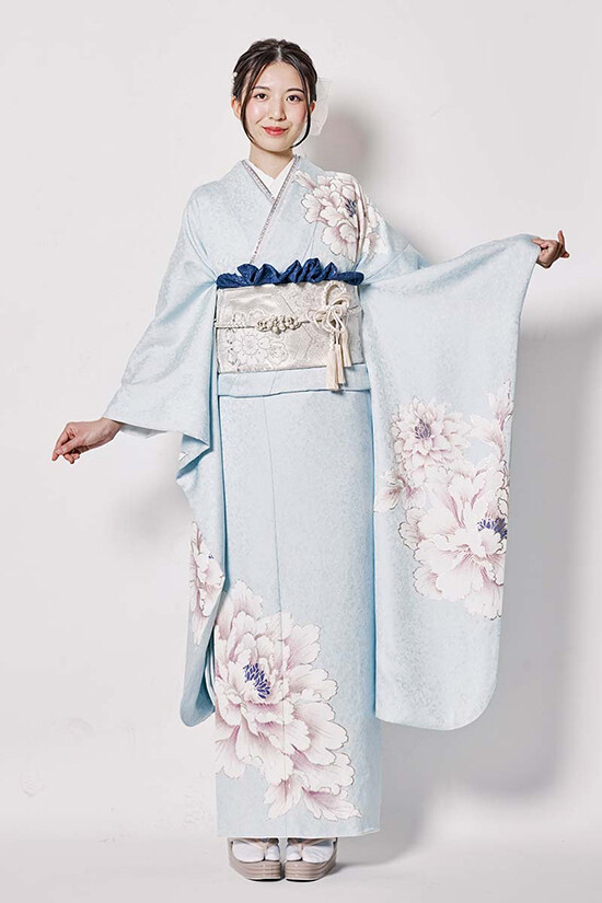 鈴乃屋の振袖 /水色/エレガント/牡丹柄/ MK-1605 | My振袖
