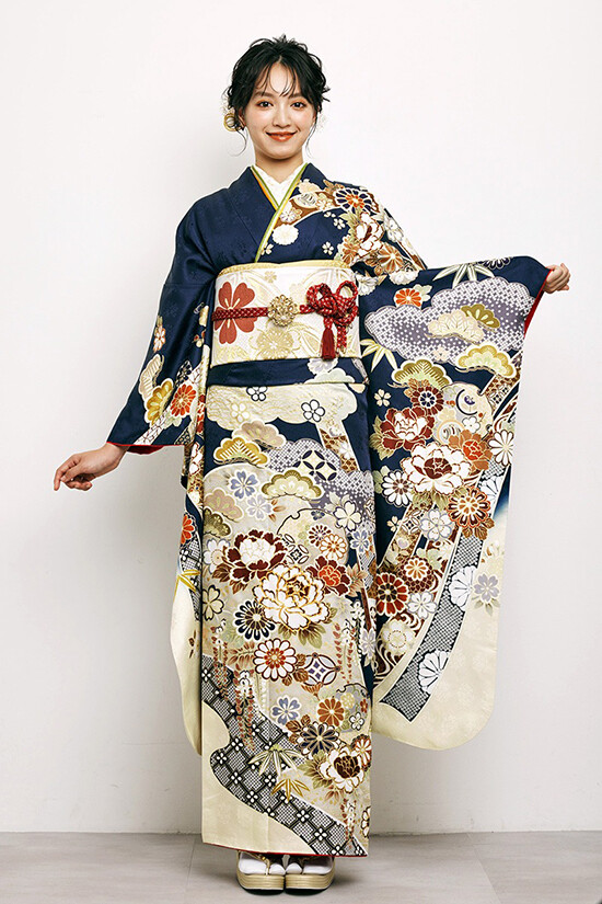 鈴乃屋の振袖 /紺色/古典/熨斗柄/ MK-1501 | My振袖
