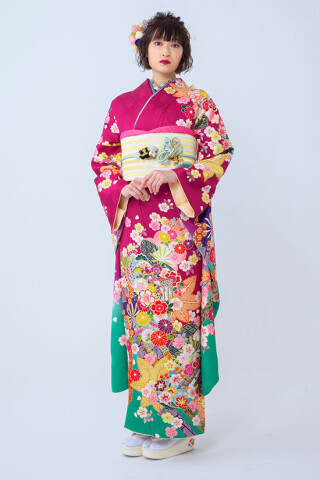 C561正絹　鈴乃屋　振袖　色無地　極美品　着物 鈴乃屋の振袖 /紫色/エレガント/牡丹柄/ MK-1303 | My振袖