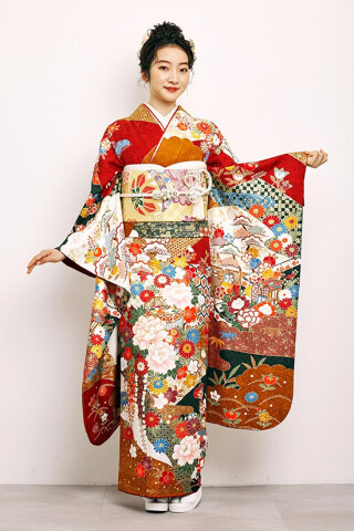 C561正絹　鈴乃屋　振袖　色無地　極美品　着物 C561正絹 鈴乃屋 振袖 色無地 極美品 着物