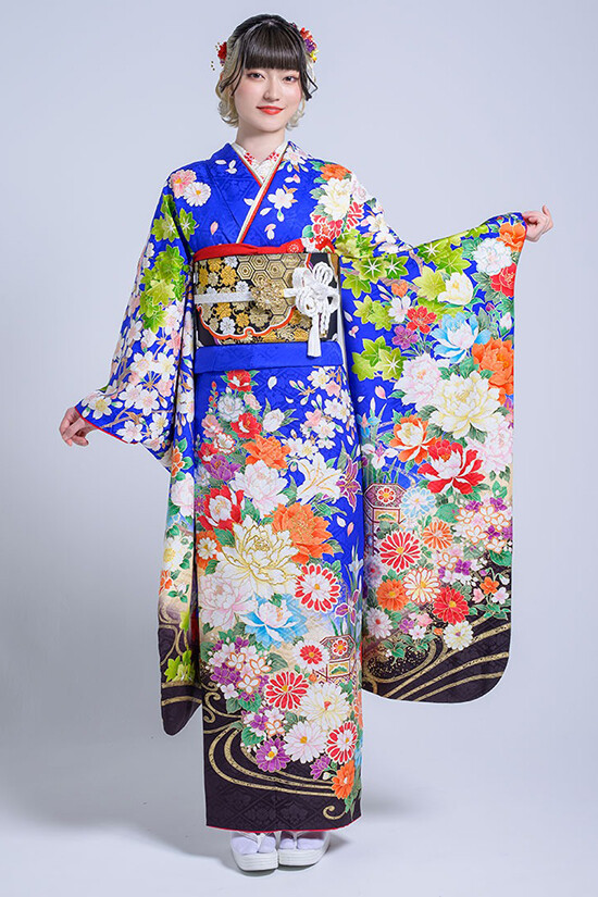 鈴乃屋の振袖 /青色/古典/花柄/ MK-1209 | My振袖