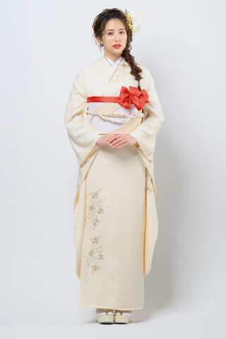 鈴乃屋の振袖 /白色/茶色/エレガント/花柄/ MK-1507 | My振袖