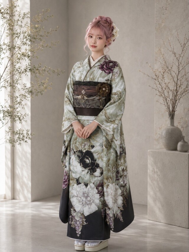 最終価格　新品未使用　未仕立て　玉城ティナ　振袖 振袖gramの振袖 /ベージュ色/黒色/グラマラス/花柄/ 2025年モデル 玉城