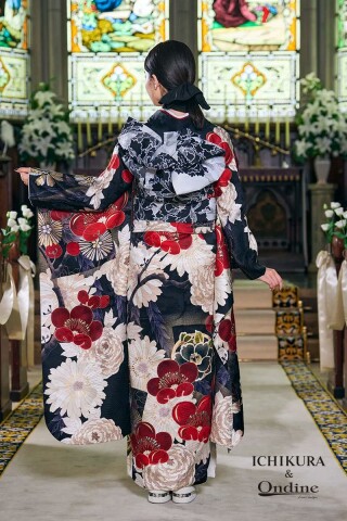 一蔵＆オンディーヌの振袖 /黒色/古典/花柄/ R-608 | My振袖