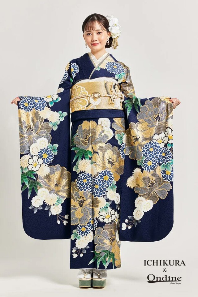 一蔵＆オンディーヌの振袖 /青色/ゴールド色/古典/花柄/ SPC-49-2 | My振袖