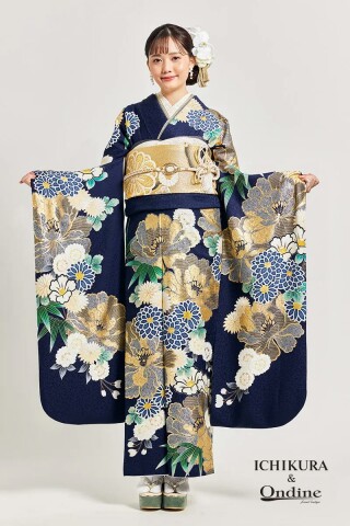 一蔵＆オンディーヌの振袖 /青色/ゴールド色/古典/花柄/ SPC-49-2 | My振袖