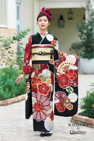 一蔵＆オンディーヌの振袖 /黒色/古典/花柄/ R-608 | My振袖