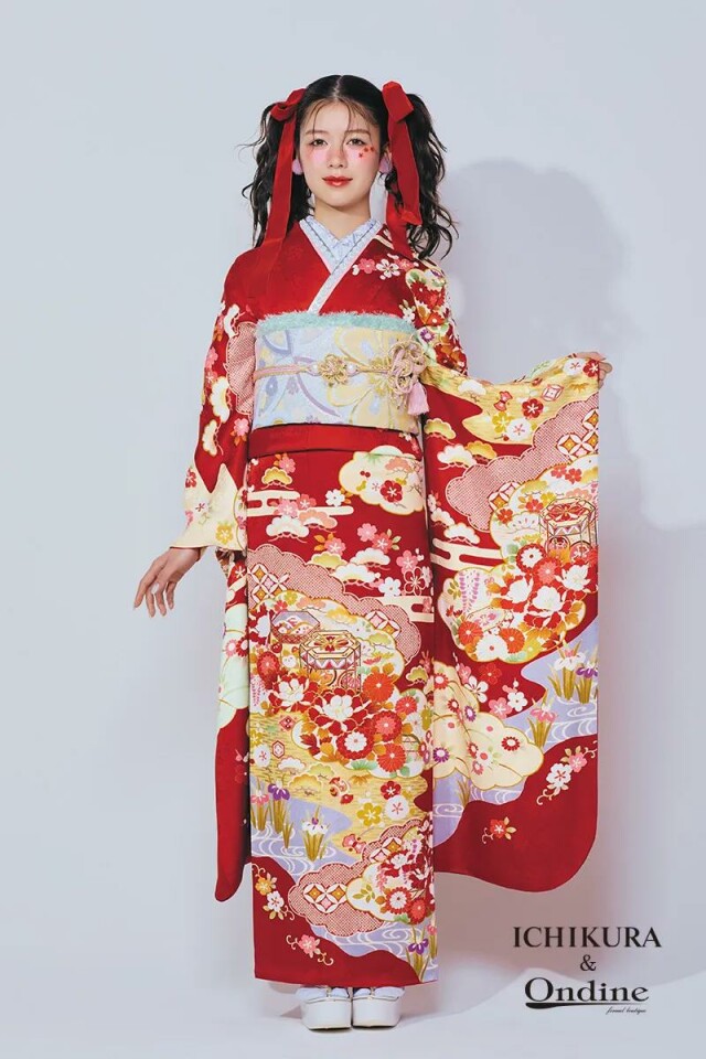 一蔵＆オンディーヌの振袖 /赤色/白色/古典/牡丹柄/ E-730-2_古典