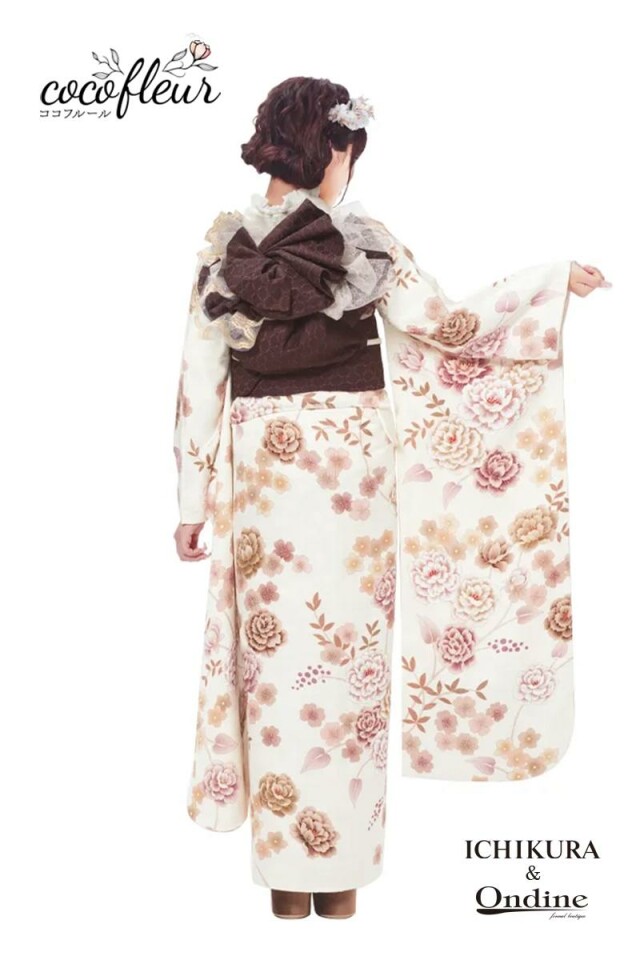 一蔵＆オンディーヌの振袖 /白色/ピンク色/エレガント/花柄/ OE-1444-3