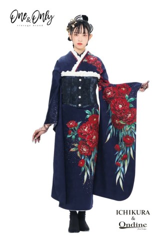 値下げ中！一蔵・オンディーヌ　振り袖セット　クリーニング済み 一蔵＆オンディーヌの振袖 /黒色/赤色/クール/百合柄/ OE-1512 | My振袖