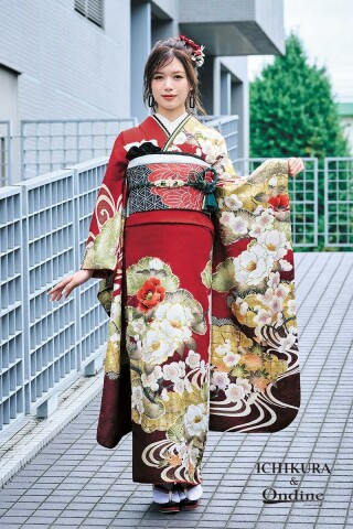 振袖専門店 一蔵の振袖 /赤色/ゴールド色/エレガント/椿柄/ OE-1526