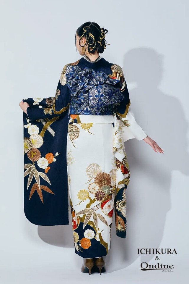 振袖専門店 一蔵の振袖 /紺色/ゴールド色/エレガント/熨斗柄/ OE-1528