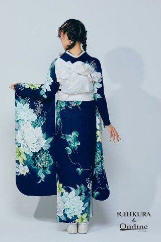 振袖専門店 一蔵の振袖 /紺色/白色/エレガント/牡丹柄/ OE-1548 | My振袖