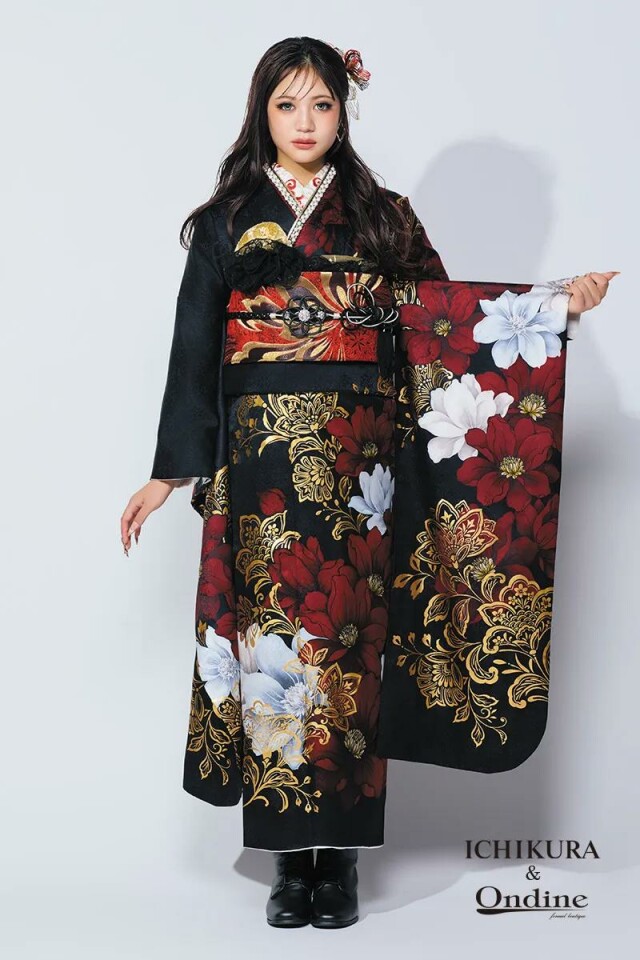 振袖専門店 一蔵の振袖 /黒色/ゴールド色/エレガント/花柄/ SPC-184