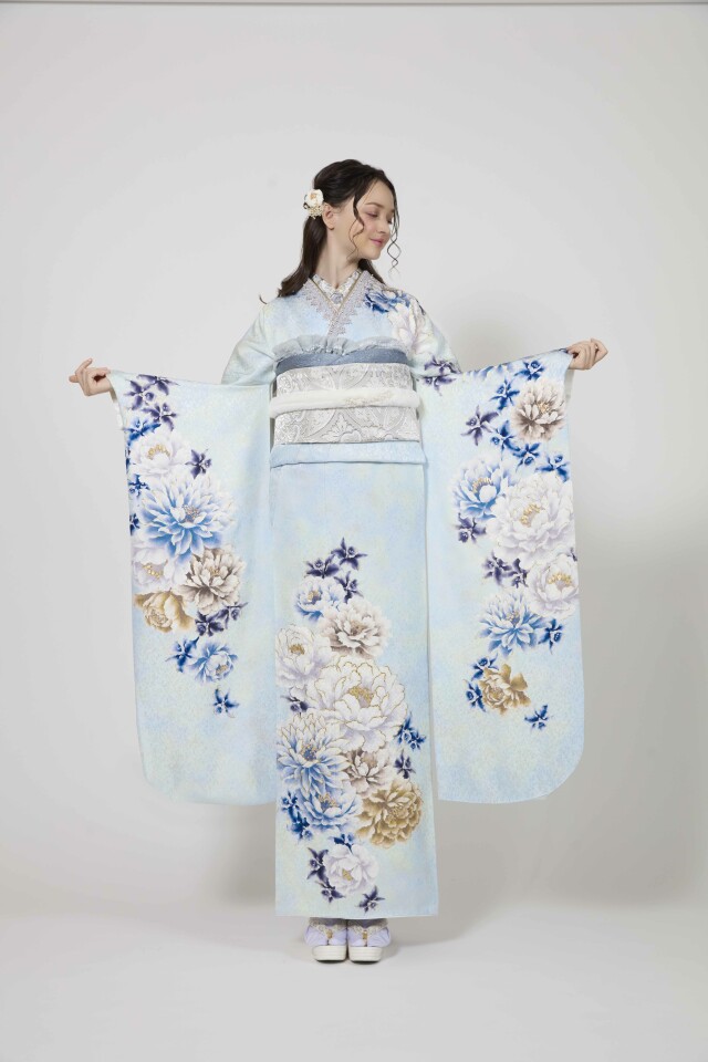 振袖専門店 一蔵の振袖 /水色/白色/古典/花柄/ SPC-190 | My振袖