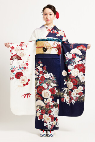振袖専門店 一蔵の振袖 /紺色/白色/古典/松竹梅柄/ SPC-172 | My振袖