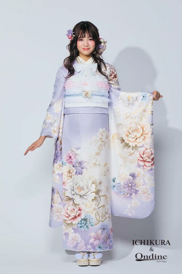 【再値下げ】一蔵　振袖　帯セット　薔薇　ピンク色 オープニング大セール】 【再値下げ】一蔵 振袖 帯セット 薔薇 ピンク