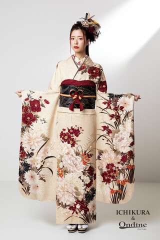 振袖専門店 一蔵の振袖 /朱色/ベージュ色/古典/花柄/ E-1117 | My振袖