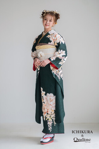 振袖専門店 一蔵の振袖 /緑色/白色/レトロ/花柄/ E-1120 | My振袖