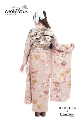 振袖専門店 一蔵の振袖 /ピンク色/ベージュ色/キュート/牡丹柄/ OE