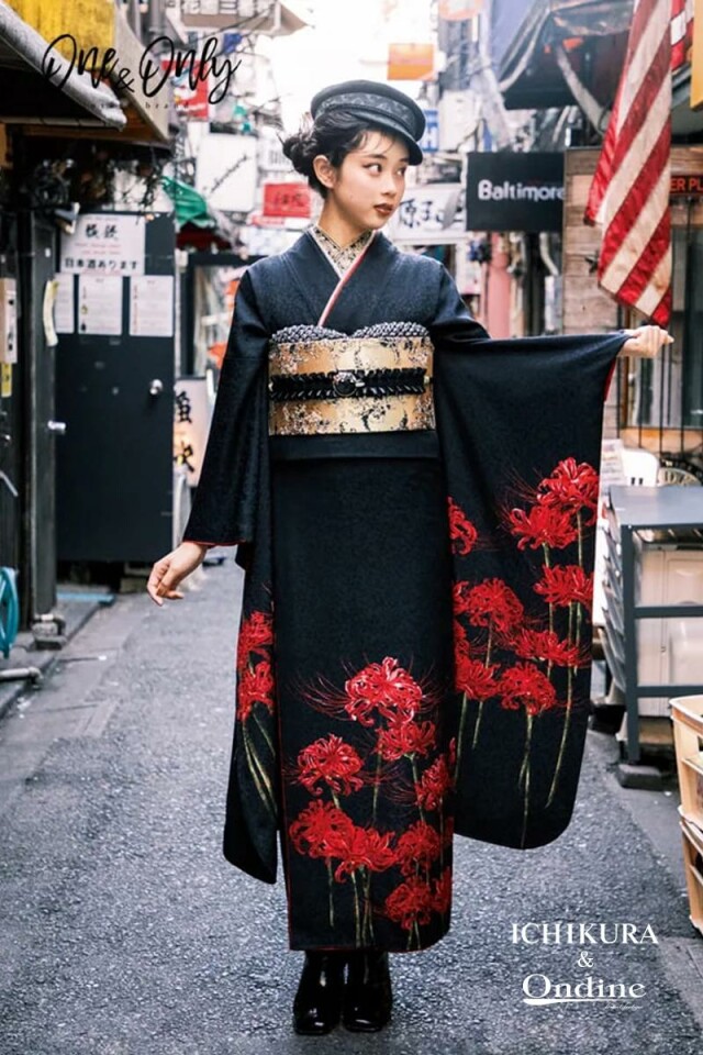 振袖専門店 一蔵の振袖 /黒色/赤色/クール/花柄/ OE-1432 | My振袖