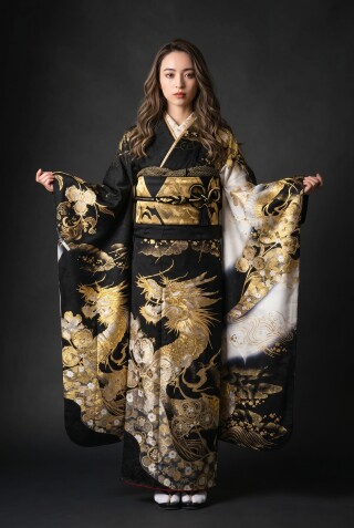 神楽呉服店 by #振袖gramの振袖 /黒色/ゴールド色/クール/華籠柄