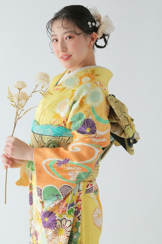 染寿の振袖 /黄色/オレンジ色/古典/花柄/ 26 | My振袖