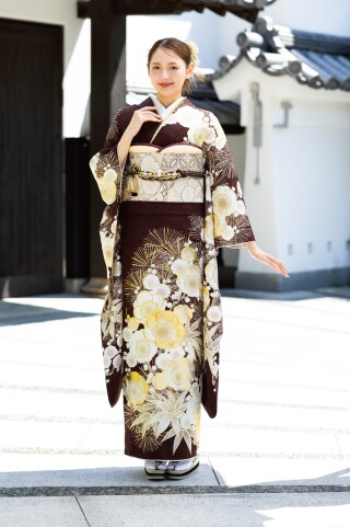 近江屋の振袖 /茶色/古典/梅柄/ T-103 2026年冬モデル | My振袖