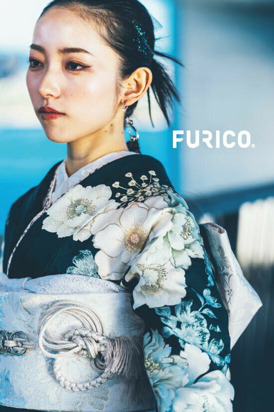 FURICOの振袖 /緑色/白色/エレガント/牡丹柄/ 深青緑×牡丹柄 | My振袖