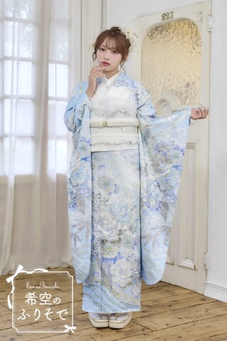やしまグループの振袖 /水色/シルバー色/古典/花柄/ NOA003 | My振袖